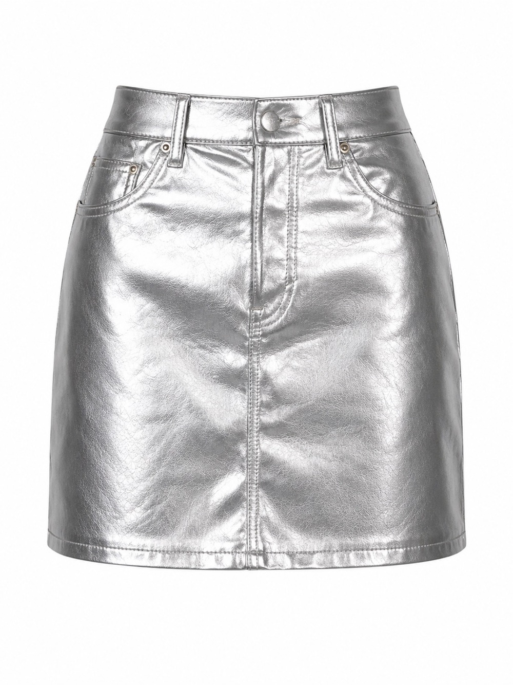 MOTHER Metallic Silver Faux-Leather Mini Skirt
